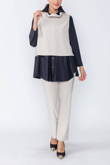 Beige High Stand Neck Crop Top